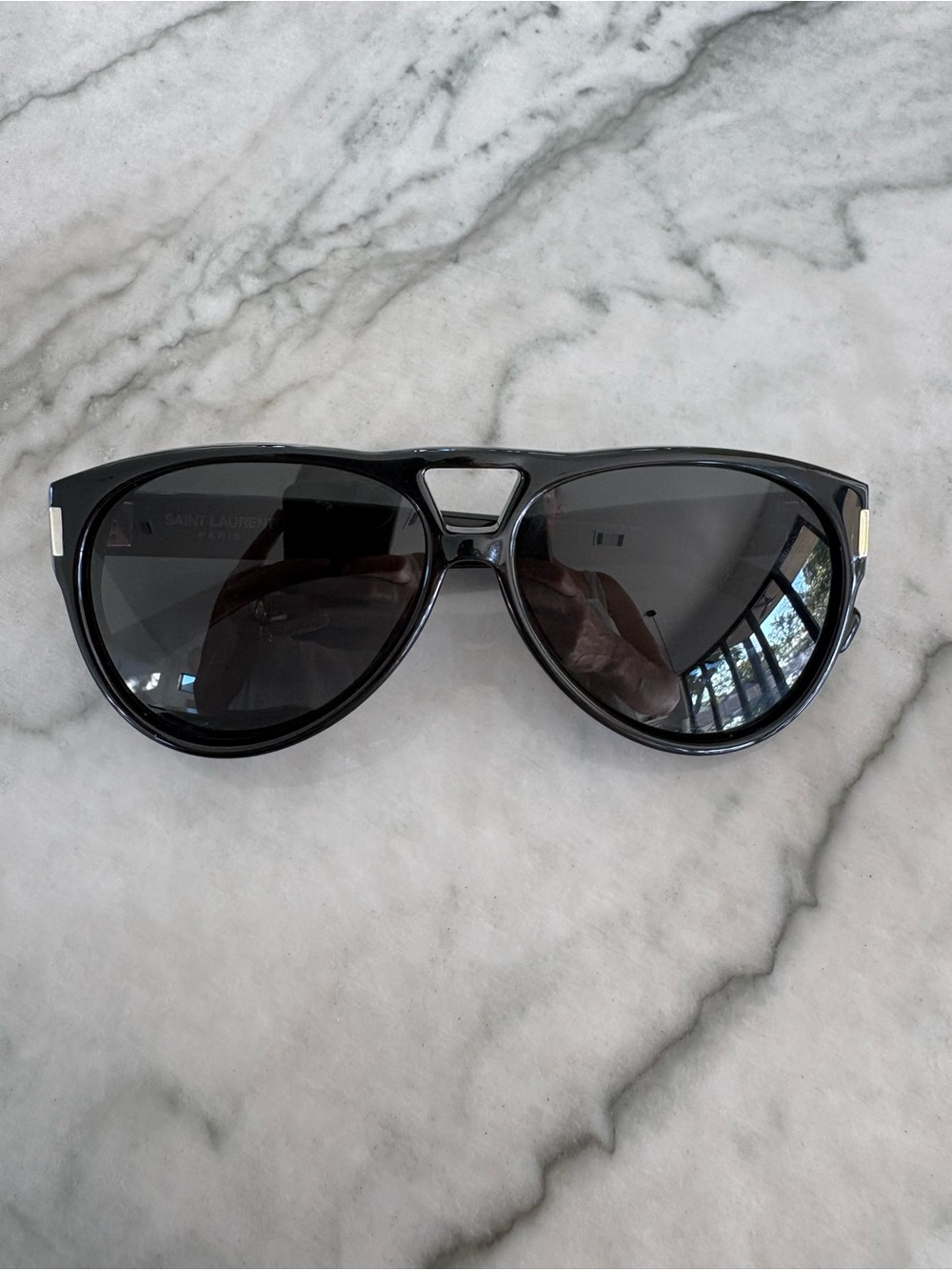 Saint Laurent Black Gloss Aviator Sunglasses